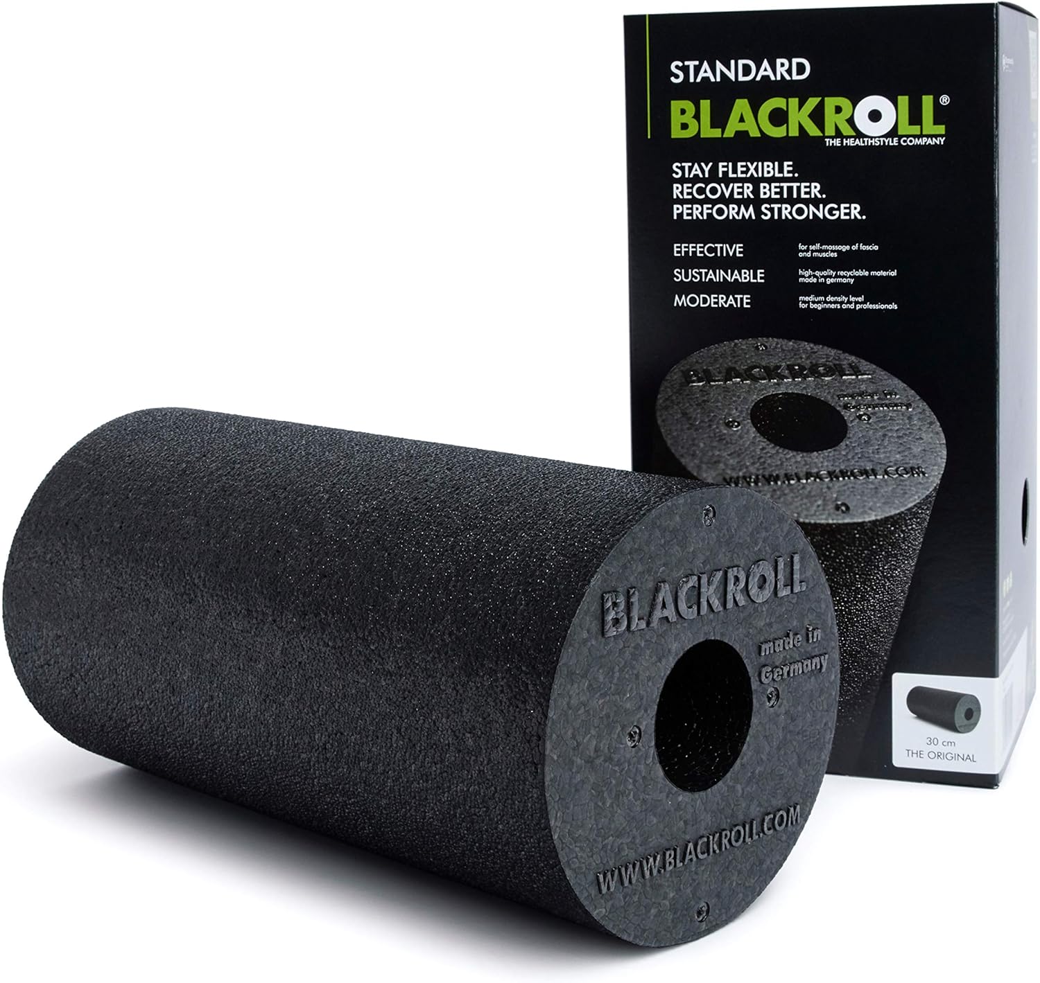 BLACKROLL - Standard Foam Roller - Myofascial Trigger Point Release, Back Massage, Perfect for Yoga, Home Workouts, Muscle Recovery, Black