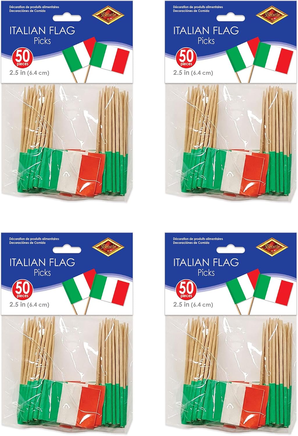 Beistle Italian Flag Picks 200 Piece, 2.5", Multicolor