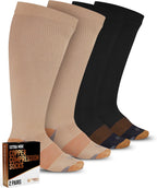 Doctor's Select Copper Plus Size Compression Socks Wide Calf - 2 Pairs | 20-30mmHg Extra Wide Calf Compression Sock Women |Traveling & Running | Tan /cppr-3XL