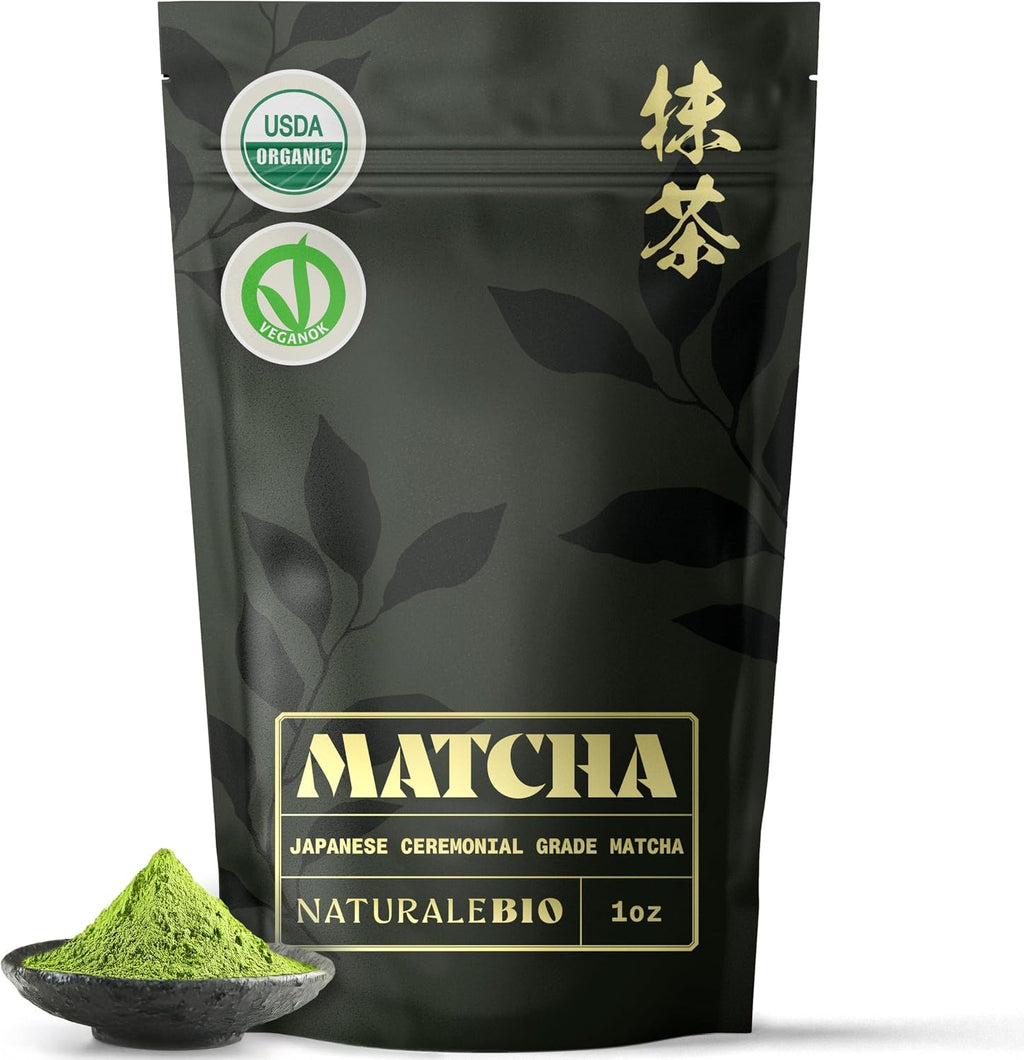 NaturaleBio Matcha Green Tea Powder. Ceremonial Grade Matcha Powder Organic, 1 oz. From Uji, Kyoto for Traditional Japanese Tea Ceremony. Matcha Powder Free of Added Sugars and Preservatives.