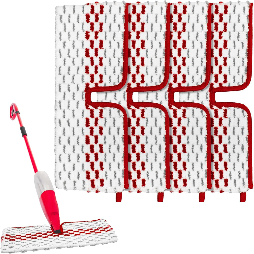 Microfiber Spray Mop Pads - Compatible with Promist MAX, Double Sided Replace Head for Dry/Wet Floor Cleaning Usable (4 Pack Red)