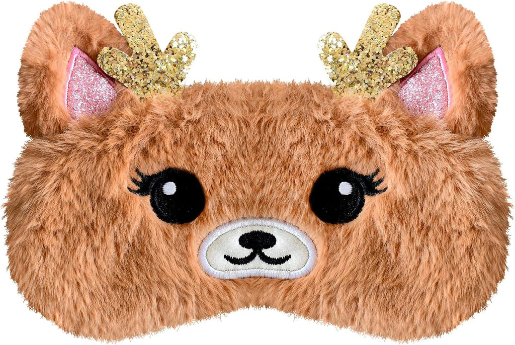 Cute Animal Sleeping Mask Sleep Mask, Xmas Reindeer Soft Plush Eye Mask for Travel Nap Funny Rudolph Blindfold Eye Cover Eyeshade for Adult Kids Girls Teens Men Women - Reindeer, Gold & Brown
