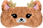 Cute Animal Sleeping Mask Sleep Mask, Xmas Reindeer Soft Plush Eye Mask for Travel Nap Funny Rudolph Blindfold Eye Cover Eyeshade for Adult Kids Girls Teens Men Women - Reindeer, Gold & Brown