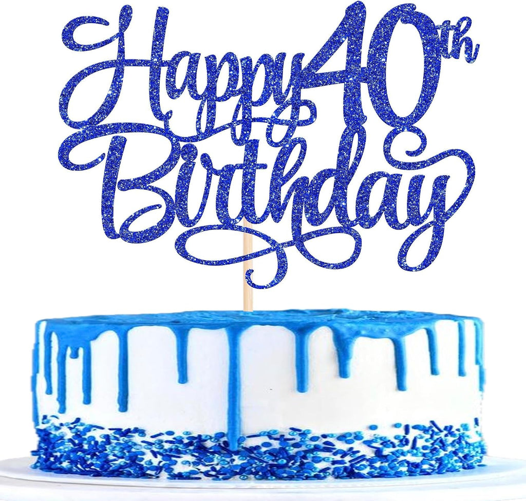 Rsstarxi 1 Pack Happy 40th Birthday Cake Topper Number 40 Forty Years Old Birthday Cake Pick Decoration for Men Women 40th Birthday Anniversary Party Decorations Supplies Blue