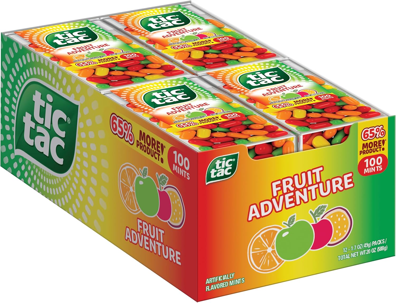Tic Tac Fruit Adventure, On-the-Go Pocket-Sized Mints, 100 pieces, Bulk 12 Pack, 1.7 oz Each