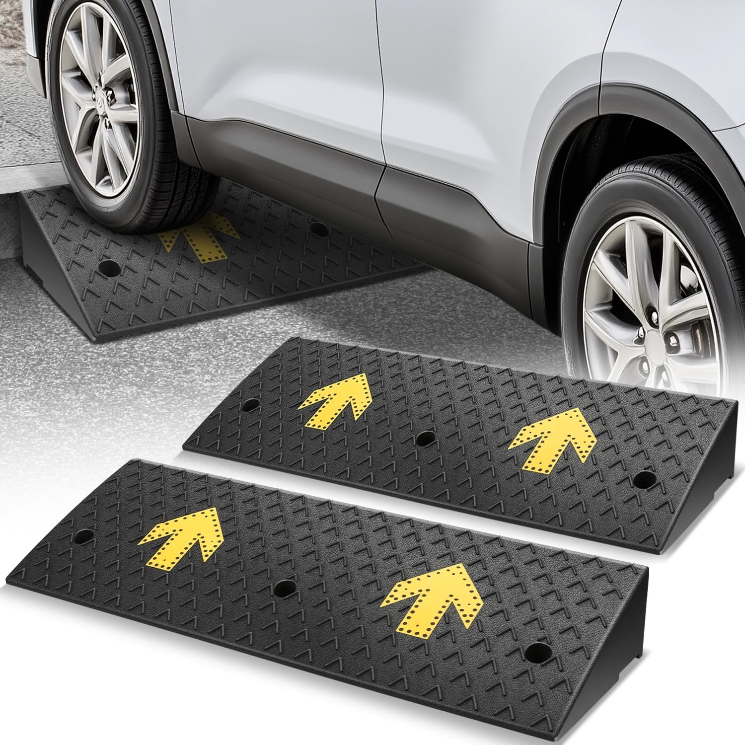 Auto Dynasty Rubber Curb Ramps, 5.5" Lift Height Curbside Driveway Ramp with Arrow, 4410 LBS/2T Capacity Sidewalk Curb Ramp for Cars Trucks Bikes Motorcycles Wheelchairs, 2 Pack