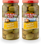 Santa Barbara Gourmet Garlic Stuffed Olives - Meaty Green Olives with Crunchy Garlic - Perfect for Cocktails or Straight from the Jar - 2-Pack, 10 oz each
