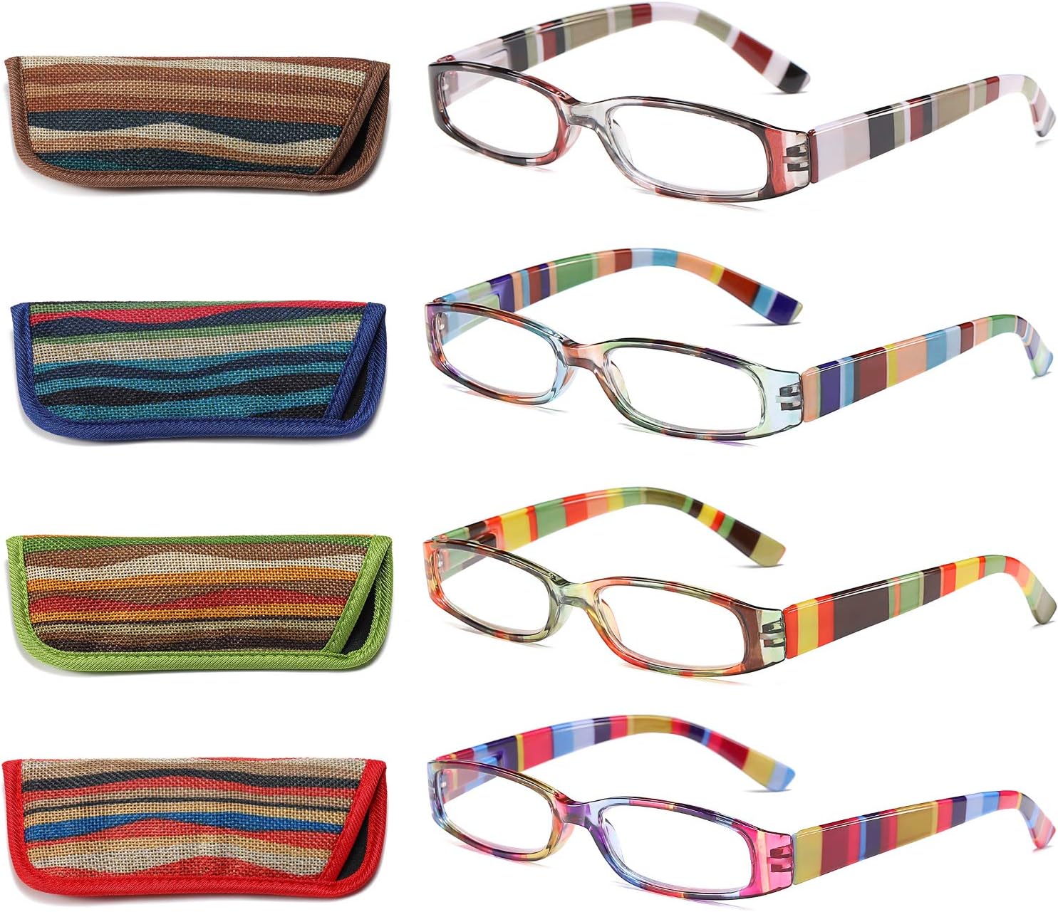 Reading Glasses 4 Pairs Fashion Ladies Readers Spring Hinge with Pattern Print Multicolor Eyeglasses for Women +2.5
