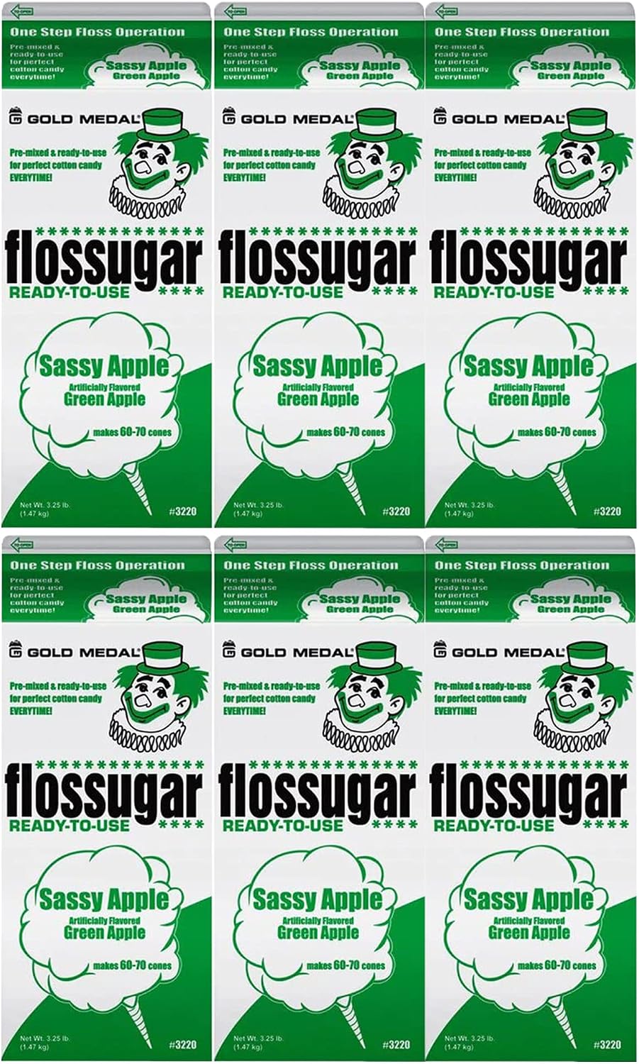 BeeQ BOX - (Pack of 6) Sassy Apple Cotton Candy Flossugar 1/2 Gallon Cartons
