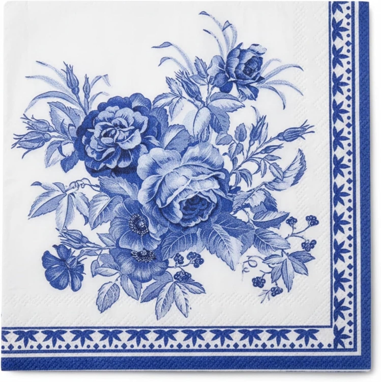 Chinoiserie Blue Floral Paper Napkins Disposable Party Napkins Paper Dinner Napkins 2-ply/33x33cm (20-Count)