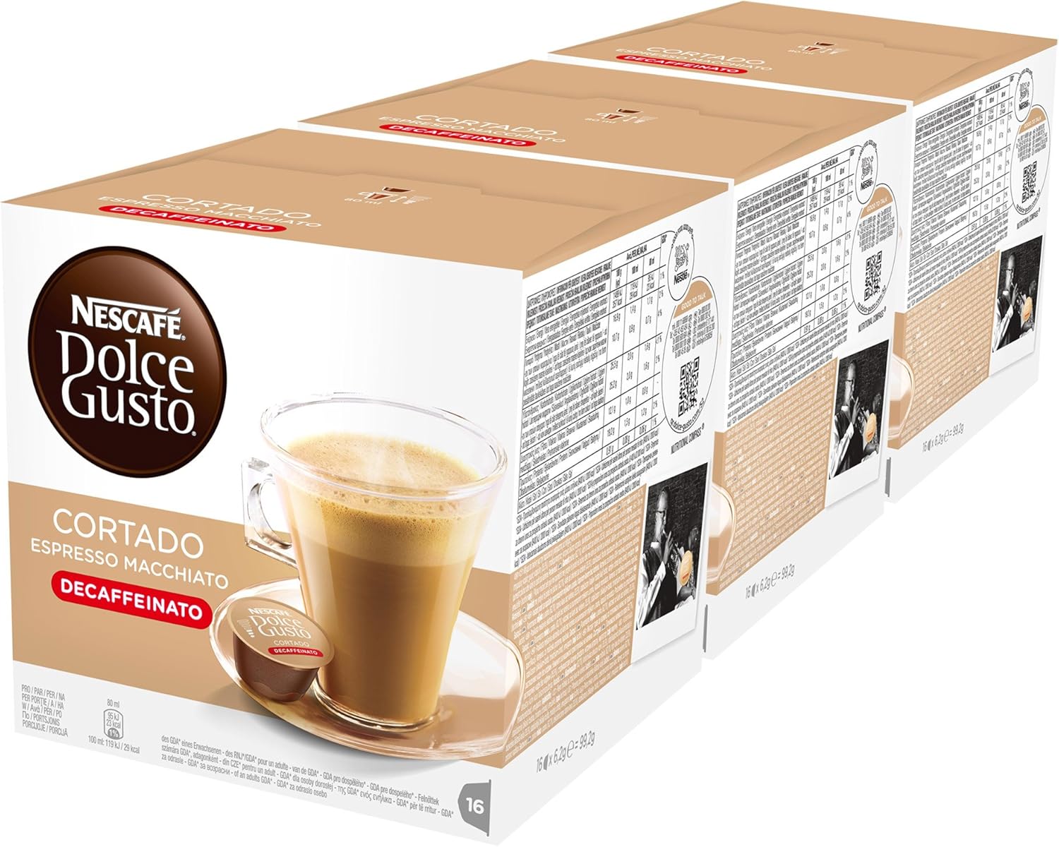 Nescafé Dolce Gusto Espresso Cortado Decaff, Pack of 3, 3 x 16 Capsules