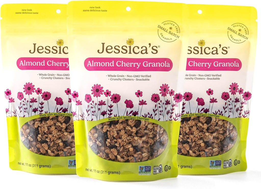 Jessica’s Almond Cherry Granola - Handmade, Non-GMO, Gluten-Free, Whole Grain, 11oz (3 Pack)