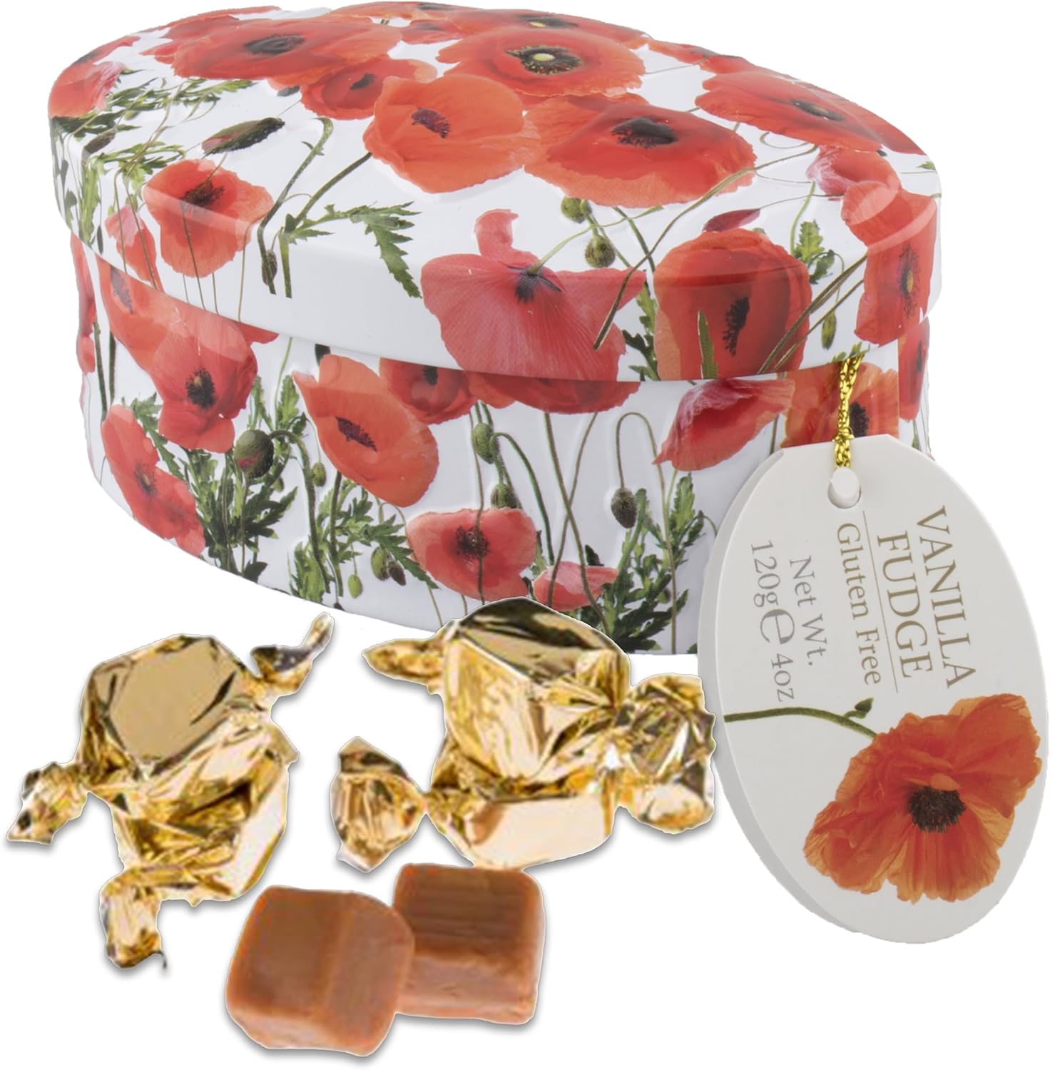 Gardiners of Scotland Handmade Fudge, Poppies Vanilla Fudge 4 Ounce Oval Tin