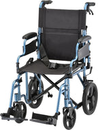 NOVA Transport Chair – Lightweight Folding Aluminum Wheelchair with Flip-Up Arms, Locking Handbrakes, 8” & 12” All-Terrain Wheels – Collapsible Travel Chair for Adults up to 300 lbs - Blue