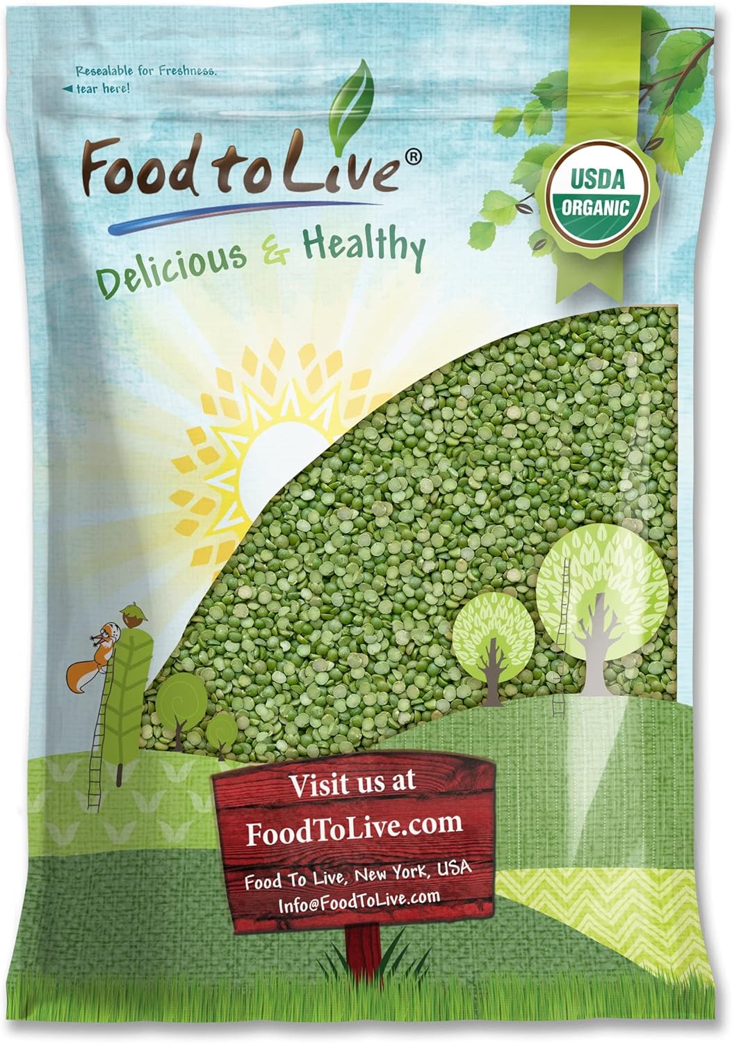 Food to Live Organic Green Split Peas, 15 Pounds Non-GMO, Dried, Vegan, Kosher, Bulk. Easy to Cook. Great Source of Protein, Fiber, Essential Minerals for Pea Soup, Stews, Salads. Product of Canada.