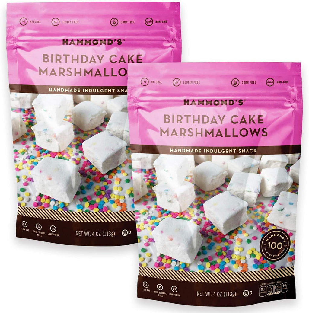 Hammond’s Candies Gourmet Marshmallows – Birthday Cake | Great for Snacking, Hot Chocolate, S’mores, Baking | Gluten-Free, Kosher, Handcrafted in the USA | 2 Pack