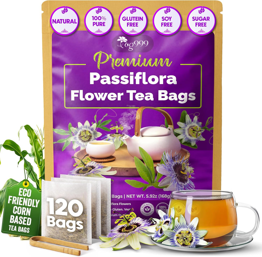 TOG999, Premium 120 Pasiflora Pasion Flower Tea Bags, 100% Natural & Pure Pasiflora Passion Flower, Herbal Tea. No Sugar, No Caffeine, No Gluten, Vegan.