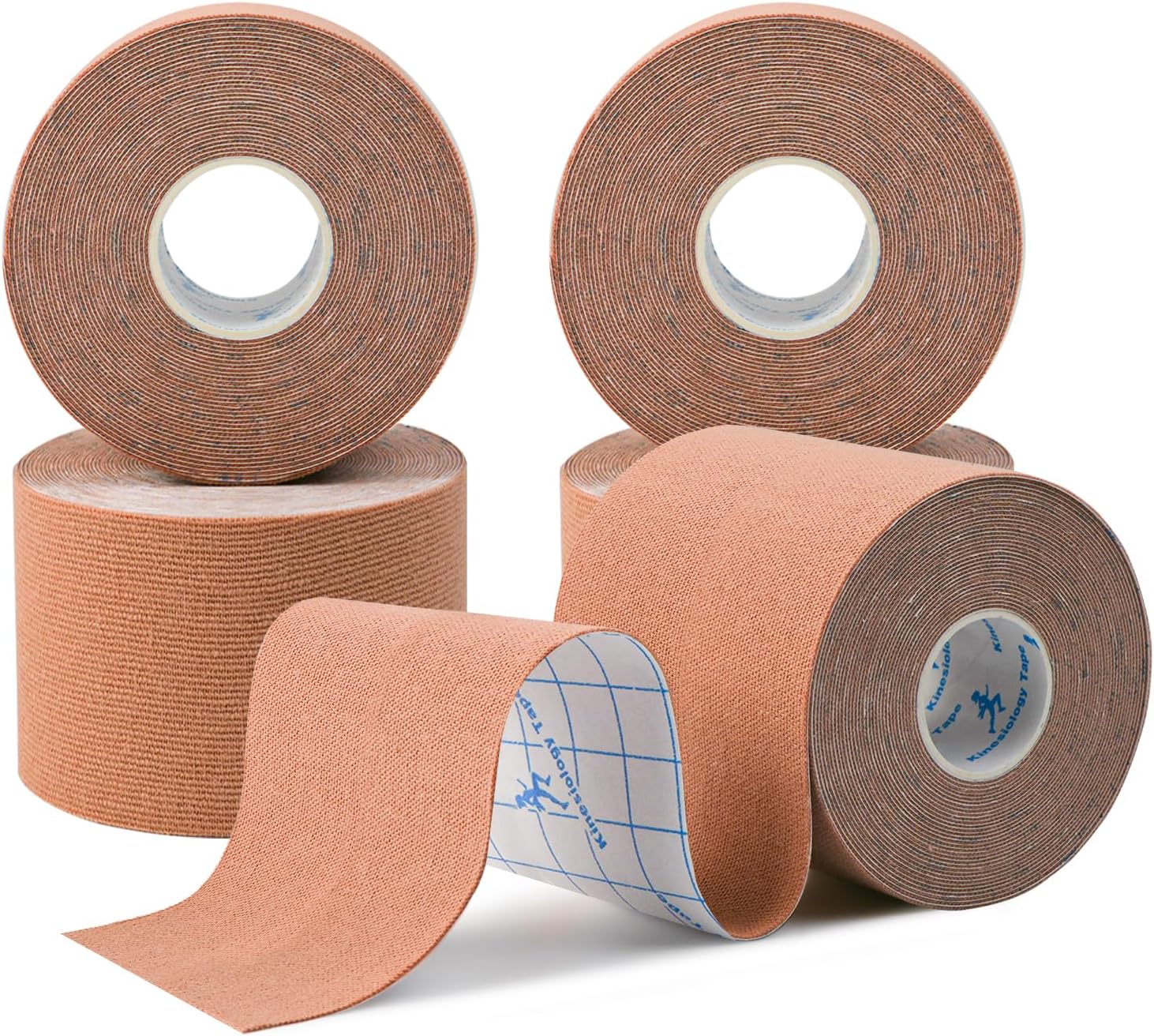 5 Rolls Kinesiology Tape 1.5inch x 16.4feet Waterproof Breathable Athletic Tape 5 Colors Uncut Kinetic Tape, Cotton Elastic Muscle Tape for Knee Wrists Ankle Sports（Skin Color)