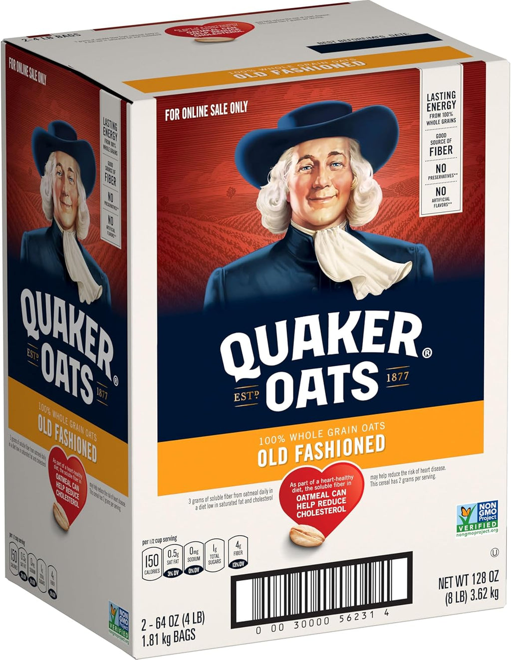 Quaker Old Fashioned Rolled Oats, Non GMO Project Verified, Two 64oz Bags in Box, 90 Servings, 4 Pound (Pack of 2)