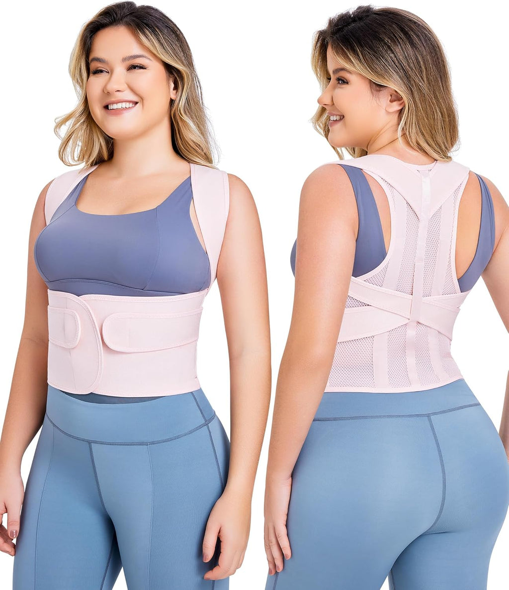 URSEXYLY Back Brace Posture Corrector for Women Adjustable Shoulder Straightener Full Back Support Upper,Lower Back Pain Relief,Spine Straightener Posture Corrector (Pink, Small)