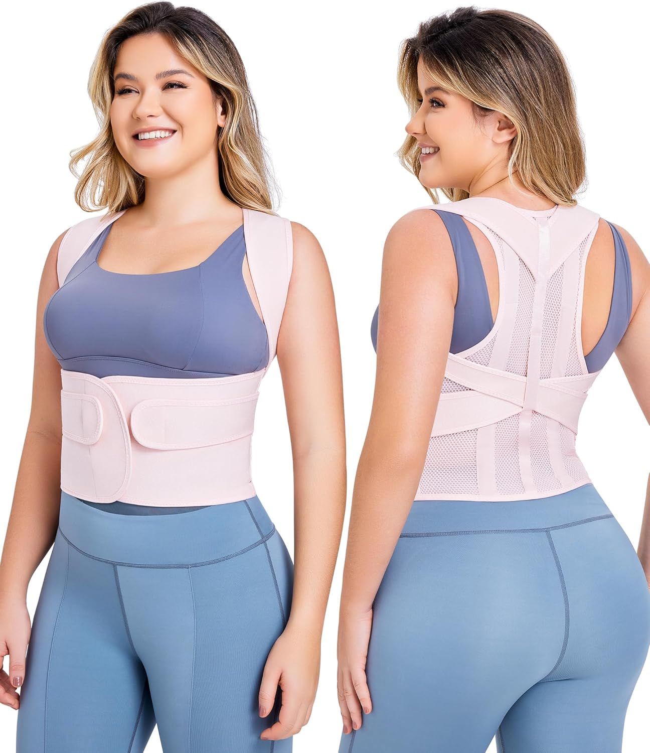 URSEXYLY Back Brace Posture Corrector for Women Adjustable Shoulder Straightener Full Back Support Upper,Lower Back Pain Relief,Spine Straightener Posture Corrector (Pink, Small)