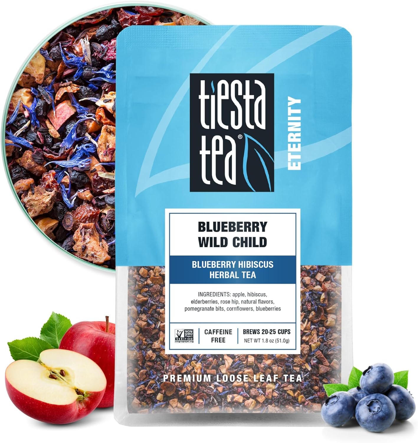 Tiesta Tea Blueberry Wild Child, Loose Leaf, Blueberry Hibiscus Herbal Tea, Premium Non-Caffeinated Fruit Blend, Make Hot or Iced & Brews Up to 25 Cups, 1.8 Ounce Resealable Pouch