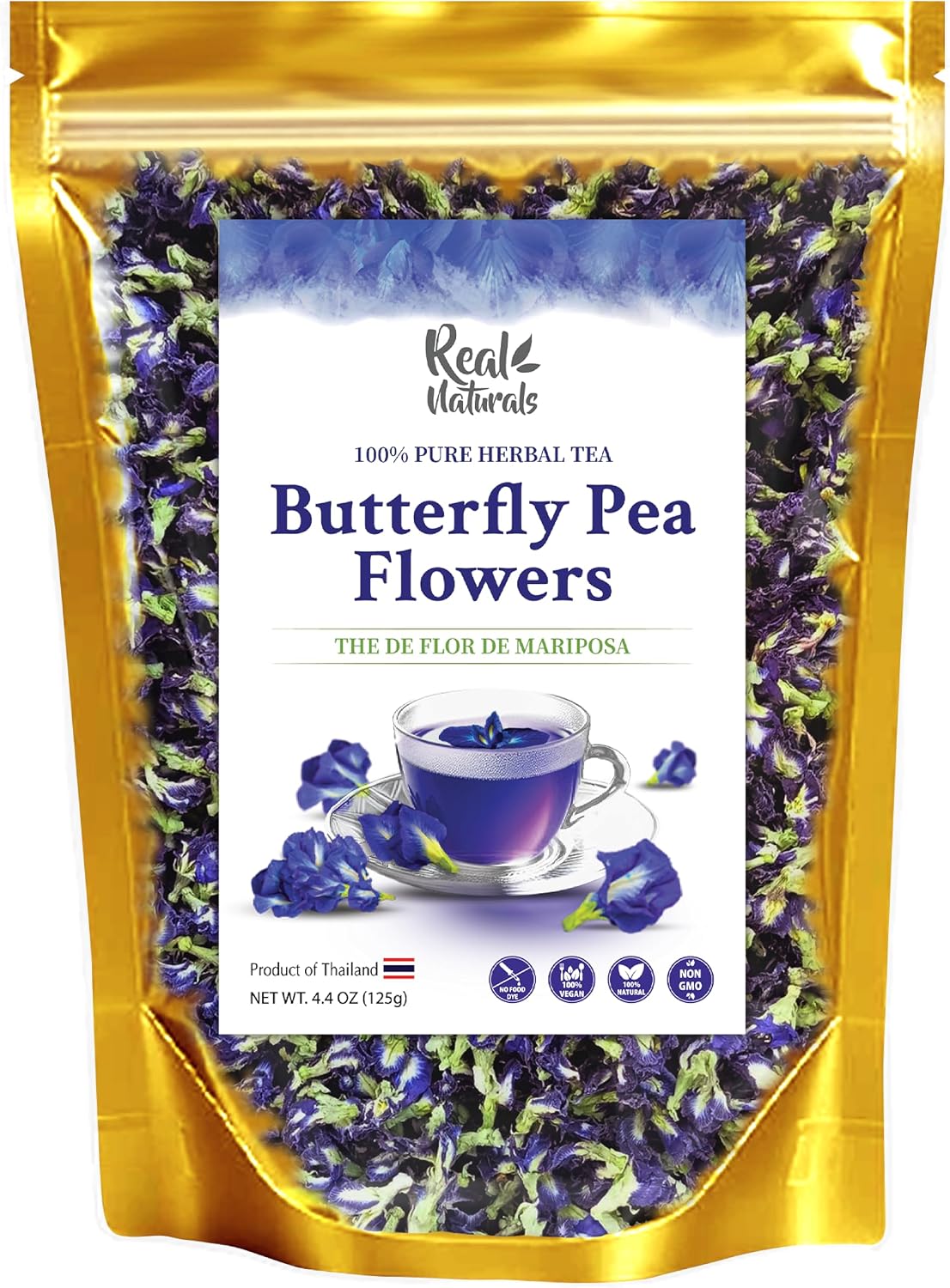 Butterfly pea flower tea loose leaf (375+ Cups) [ 4.4 Ounces Oz] Dried butterfly pea flowers blue tea