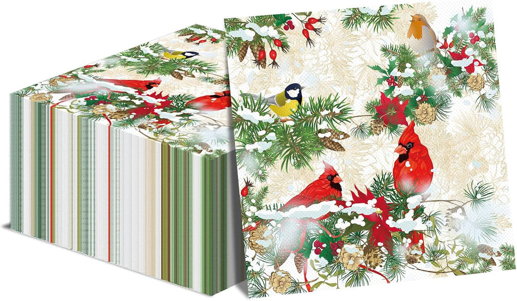 50pcs Christmas Cardinal Guest Napkins 3 Ply Disposable Paper Pack Red Cardinal Bird Paper Luncheon Dinner Hand Napkins Red Christmas Bird Birthday Party Decor Bird Party Supplies
