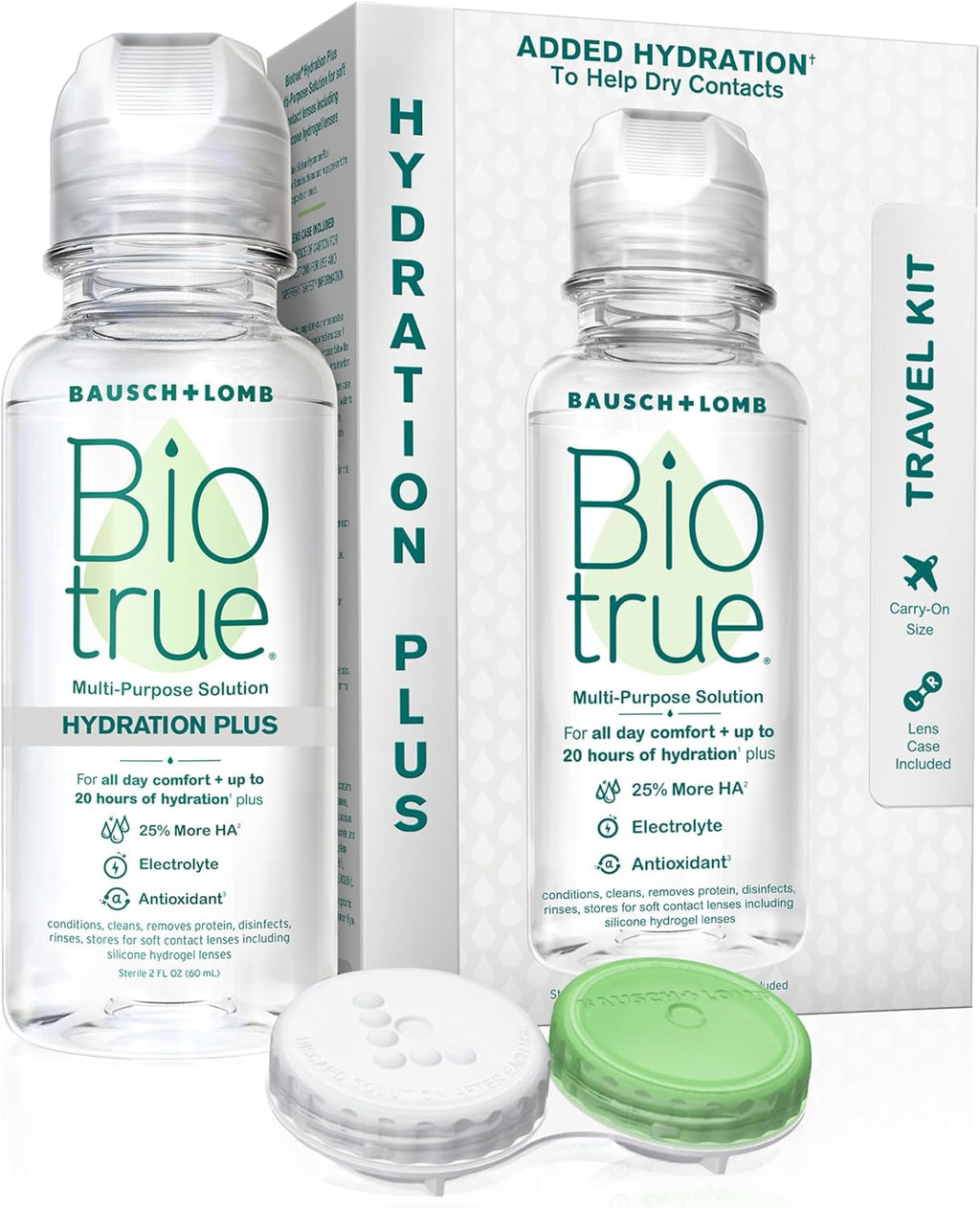 Biotrue Contact Lens Solution, Multi-Purpose Solution for Soft Contact Lenses, Lens Case Included, 2 FL OZ Travel Size