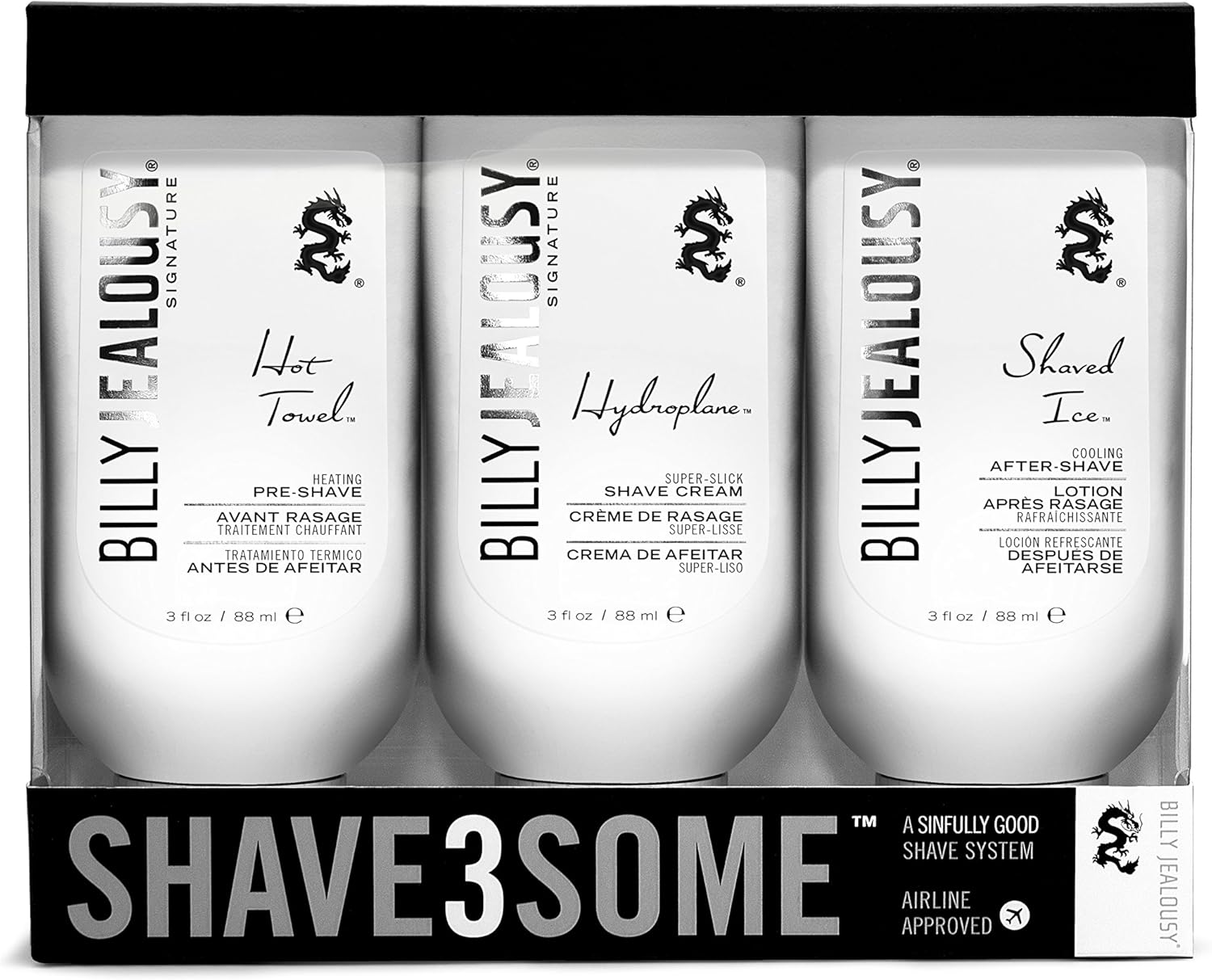Billy Jealousy Shave3some Travel-Size Trio Shaving Kit for Men with Heating Pre-Shave, Super Slick Shave Cream and Cooling After-Shave, Citrus Scent, 3 Fl Oz Each