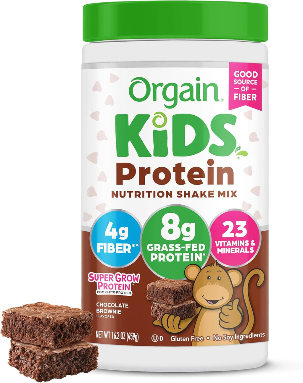 Orgain Kids Protein Powder Shake Mix, Chocolate Brownie - 8g Grass-Fed Dairy Protein, 4g Fiber, 23 Vitamins & Minerals, Gluten Free, No Soy Ingredients, Adds Healthy Nutrients to Kids Snacks, 1lb