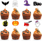 NEBURORA 64 Pcs Halloween Cupcake Toppers,Pumpkin Bat Ghost Boo CupCake Picks Cake Decorations for Halloween Party Decorations Supplies