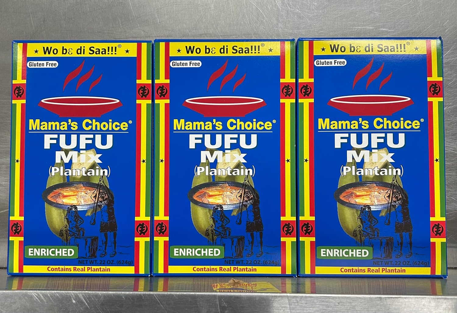 Mama’s Choice Fufu Mix (Plantain), Gluten Free, Enriched African Fufu Flour, Contains Real Plantain, 22 oz (624 g) Pack of 3.