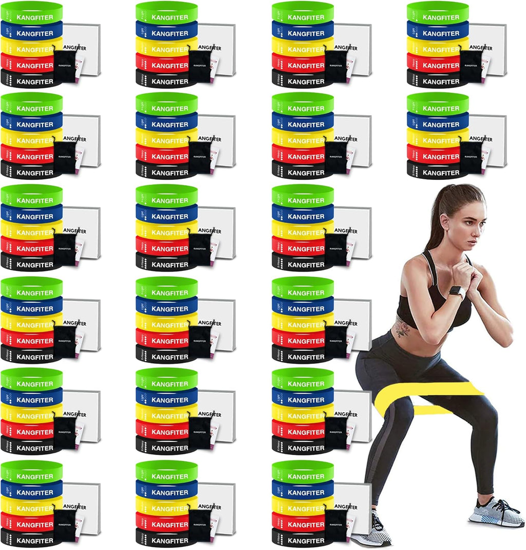 100 PCS Bulk Resistance Bands Latex, Loop Exercise Bands Set for Gym Members Sports Class Students Gift, 5 Pieces Each Set with Storage Bag, Fitness Bands for Outdoor Home Gym Yoga Pilates