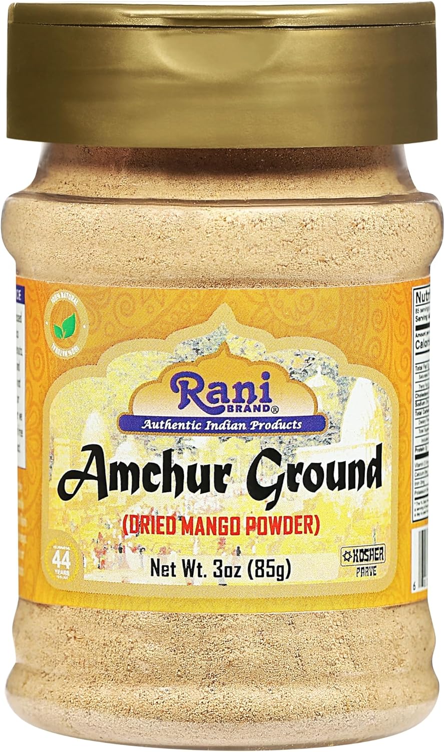 Rani Amchur (Mango) Ground Powder Spice 3oz (85g) PET Jar ~ All Natural, Indian Origin | No Color | Gluten Friendly | Vegan | NON-GMO | Kosher | No Salt or fillers