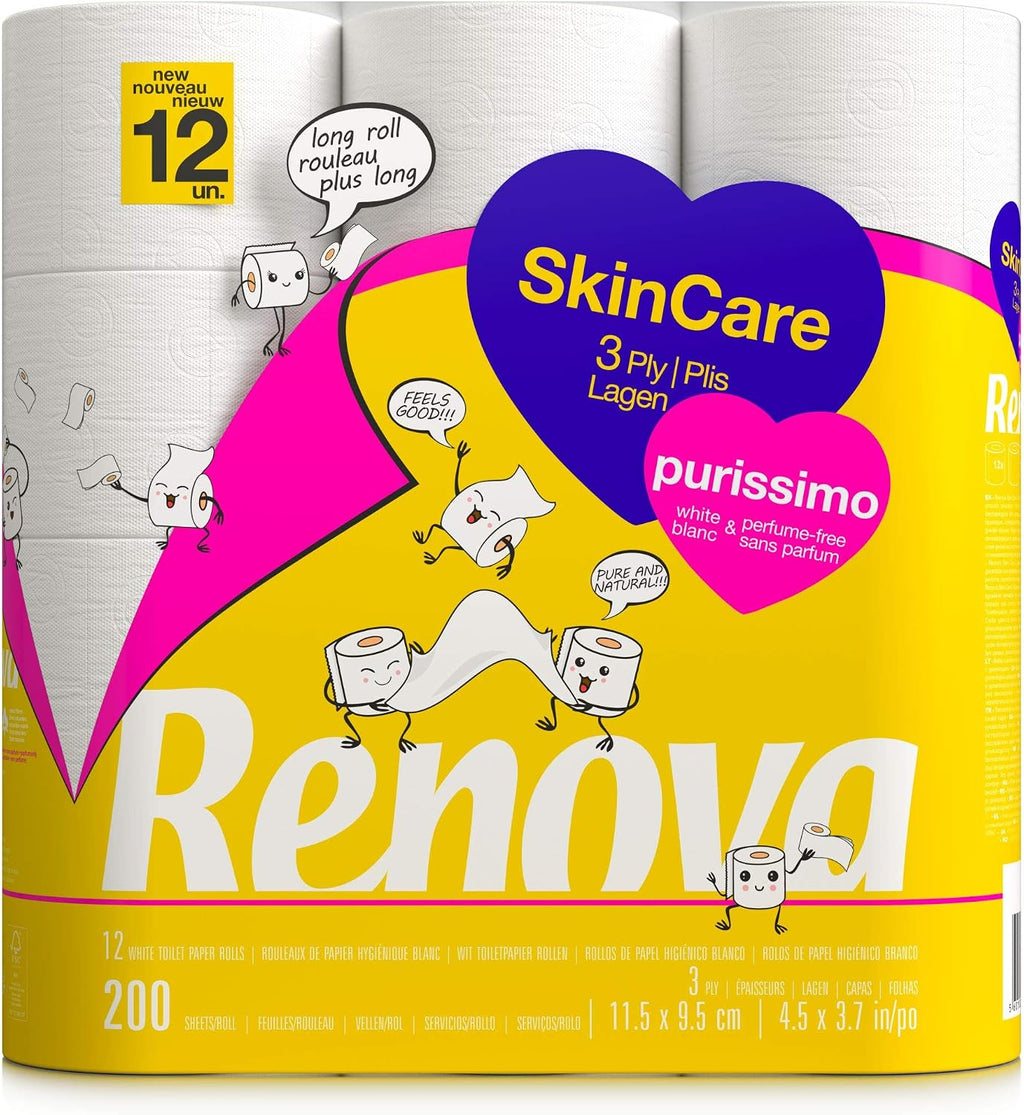 Renova Skin Care Purissimo Toilet Paper – 12 Rolls Pure White