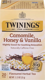 Twinings Camomile, Honey & Vanilla Herbal Tea individually Wrapped Bags, 20 Count (Pack of 1), Naturally Caffeine-Free, Enjoy Hot or Iced, 20 Teabags