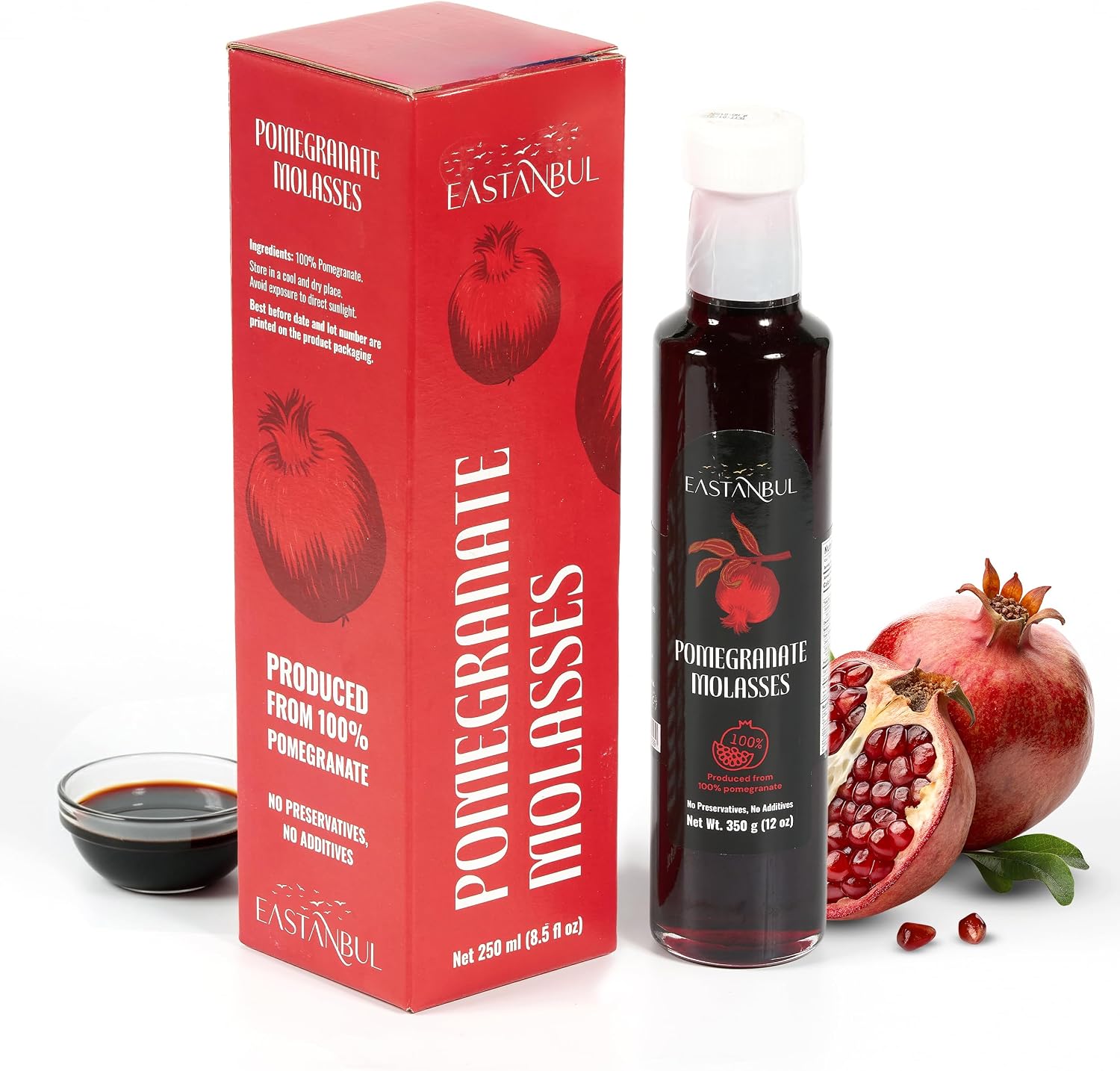 Eastanbul Pomegranate Molasses, 12.35oz, No Added Sugar, Mediterranean Pomegranate Syrup, Nar Eksisi Sweet and Sour Sauce, 100% Natural, Concentrate, Vegan Sauce, Paste, Salad Dressing, No Additives