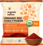 Organic Tattva Red Chili Powder (7 oz/200 gm) - Cold Ground Organic Chili Powder with Natural Oils, Aroma & Color - Powdered Chilli for Seasoning, Marinade & Everyday Cooking - USDA Certified Spices