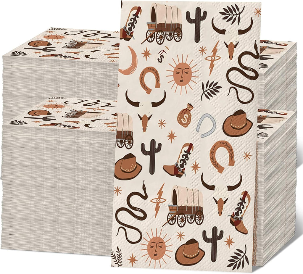 200 Pcs Western Cowboy Paper Napkins Brown Wild West Rodeo Disposable Luncheon Napkins Wild West Disposable Hand Towels Cowgirl Paper Napkin Decorative Cowboy Party Decor Cocktail Napkin Baby Shower