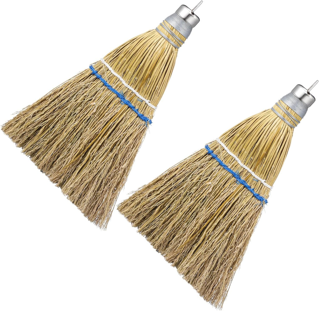 Suclain 4 Pcs 12 Inch Whisk Broom Hand Held Mini Corn Straw Whisk Broom Short Handle with Metal Hanger Halloween for Multi Surface Sweeping Small Hand Brush for Outdoor Car Porch Debris Dust Dirt