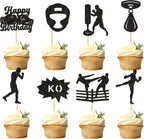 Ercadio 32 Pack Boxing Player Cupcake Toppers Black Glitter Boxing Gloves Cupcake Picks Boxer Gym Theme Baby Shower Birthday Party Cake Decorations Supplies