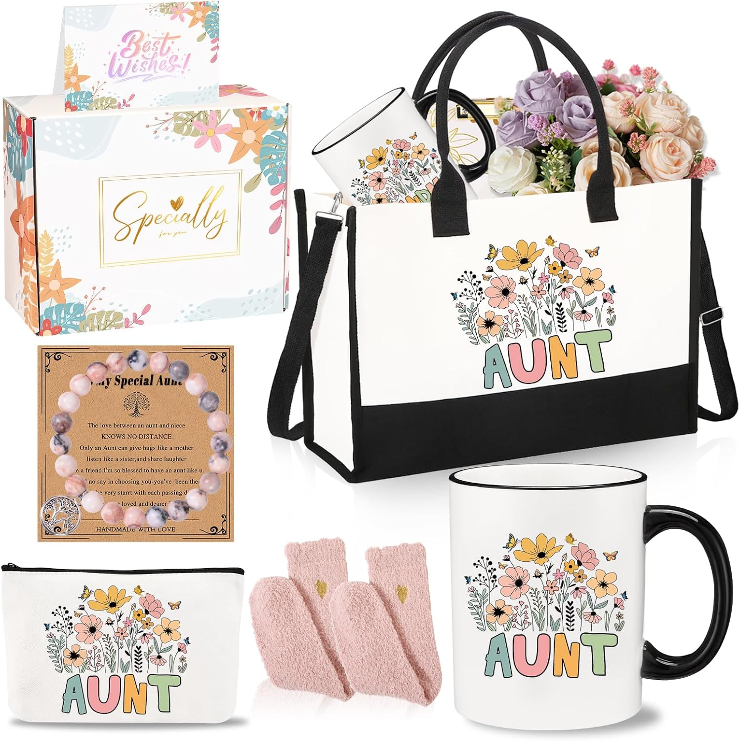 Aunt Gift Box Set Mothers Day Gifts for Auntie from Niece Nephew Unique Birthday Gift Basket for Aunt Best Auntie Ceramic Mug Gifts