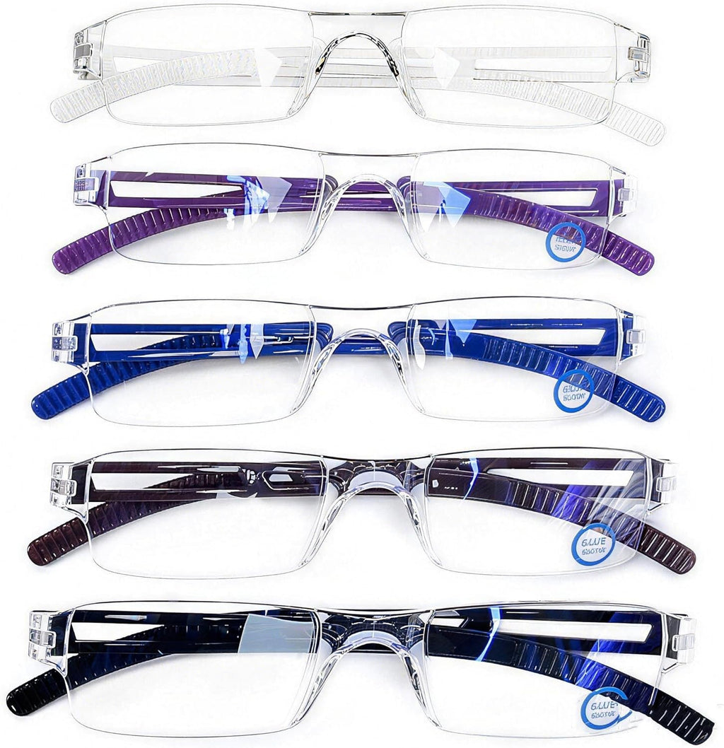 AQWANO 5 Pack Rimless Reading Glasses Women Men Blue Light Block, Lightweight Clear Frames Computer Readers Anti Glare