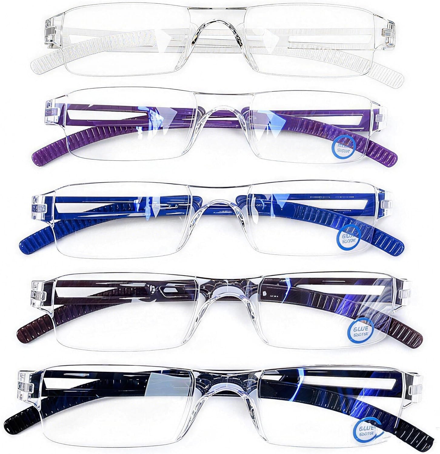 AQWANO 5 Pack Rimless Reading Glasses Women Men Blue Light Block, Lightweight Clear Frames Computer Readers Anti Glare