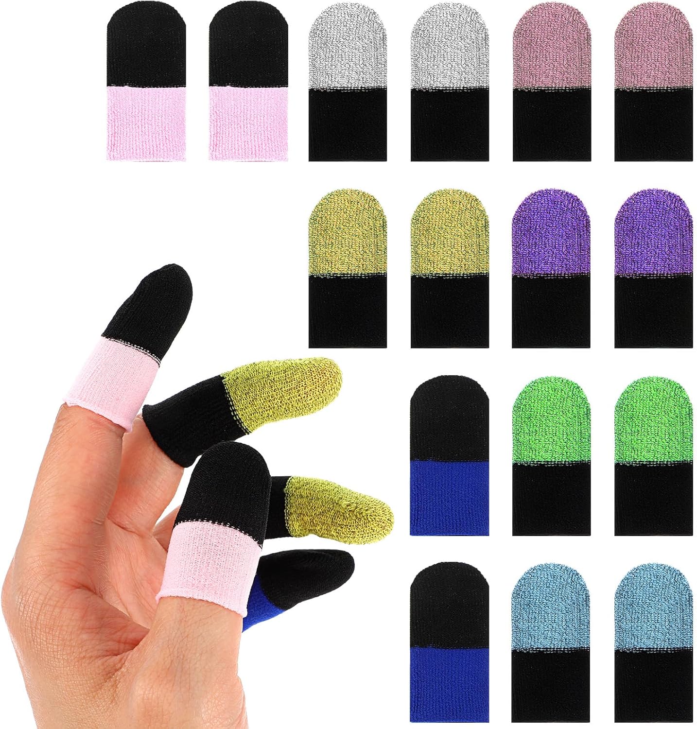 Sibba 16 Pieces Finger Sleeves for Mobile Gaming 0.3mm Extremely Thin Carbon Fiber Thumb Sleeve, Seamless Touchscreen Gaming Gloves Smooth Feel Anti Sweat & Slip Finger Covers Fit Phone Tablet Devices