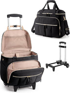 Rolling Teacher Bag with Accordion File Organizer & 15.6" Laptop Compartment, Wheeled Work Briefcase Tote with Detachable Trolley & Crossbody Strap for Women, Black