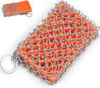 Herda 316L Cast Iron Scrubber Cleaner, Large Cast Iron Chain Mail Scrubber - Chainmail Scrubber Sponge - Metal Skillet Scrubbing, Wok, Dutch Oven Cleaning Kit-Detachable
