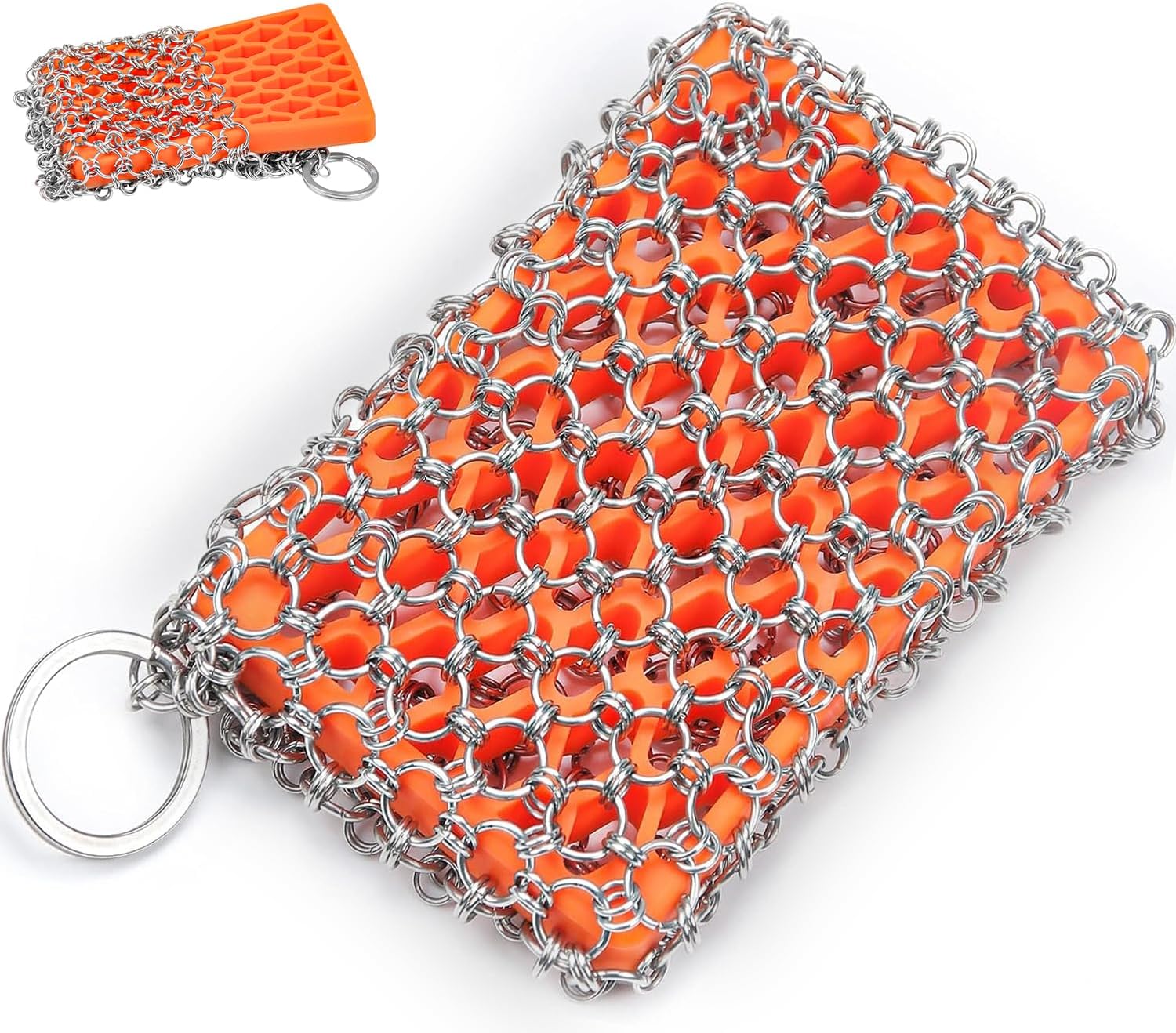 Herda 316L Cast Iron Scrubber Cleaner, Large Cast Iron Chain Mail Scrubber - Chainmail Scrubber Sponge - Metal Skillet Scrubbing, Wok, Dutch Oven Cleaning Kit-Detachable