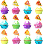 24 Pieces Pizza Cupcake Toppers Pizzeria Happy Birthday Slice Decorations, Themed Birthday Party for Boys and Girls, Pizza Party or Baby Shower Party Decorations, Birthday Gifts for Kids.